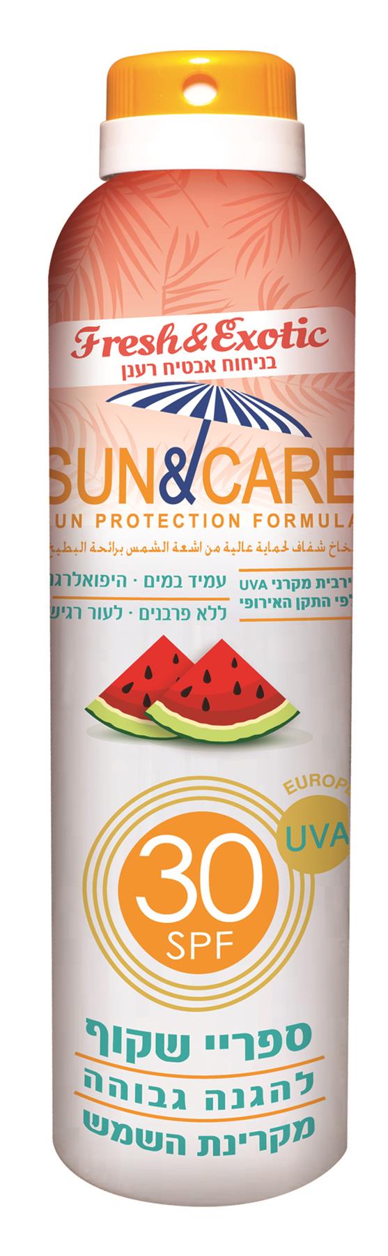סאן&קאר ספריי שקוף בניחוח אבטיח 200 מ"ל SPF30 UVA B-pharm2u