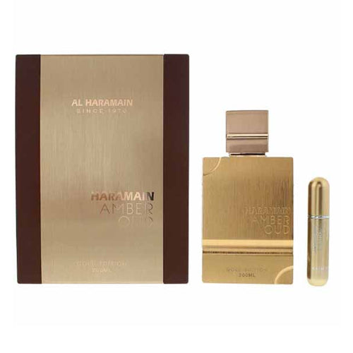 Al Haramain - Amber Oud Gold Edition EDP Unisex 200ML + Portable Refillable Mini Spray 10ML-אמבר אוד גולד אדישן אדפ יוניסקס 200 מ"ל + בקבוק מילוי 10 מ"ל - אל הרמיין - pharm2u