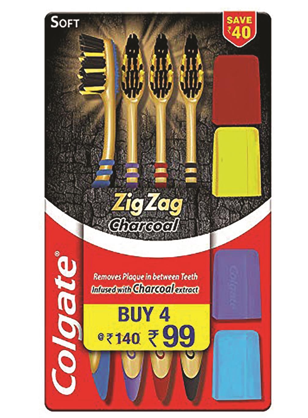 קולגייט רביעיית מברשות שיניים זיגזג פחם-pharm2u