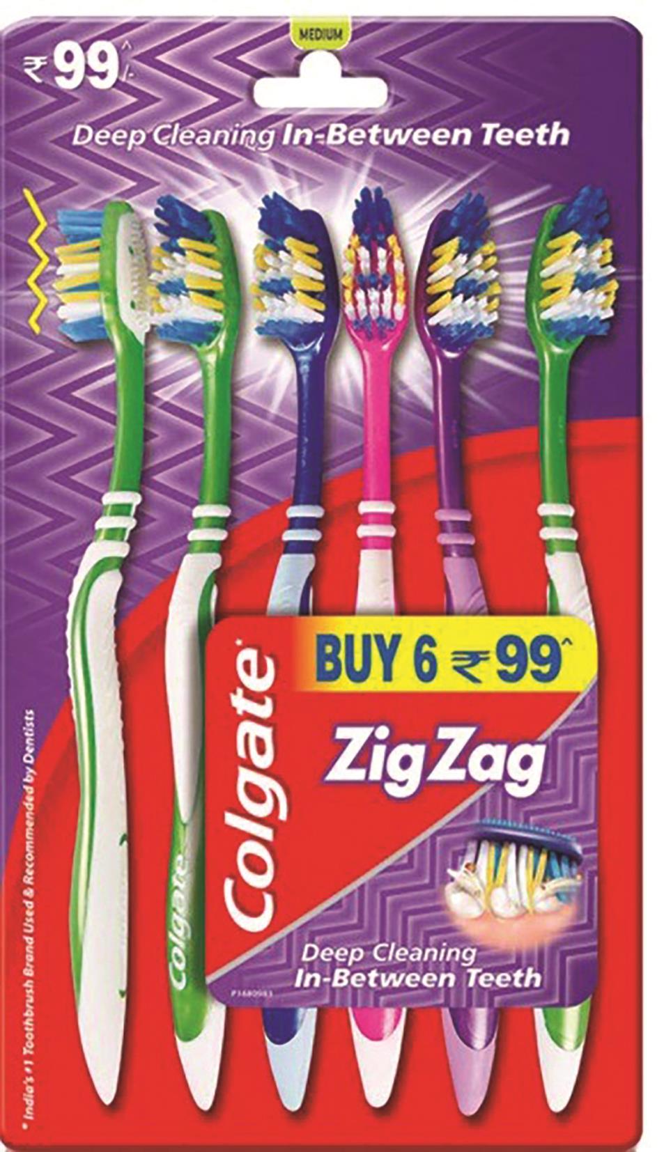 קולגייט שישיית מברשות שיניים זיג זג אנטיבקטריאל מדיום-pharm2u