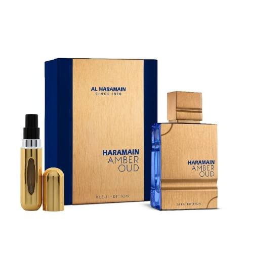 Perfumes - Al Haramain - Amber Oud Blue Edition EDP For Men 200ML + Portable Refillable Mini Spray 10ML אמבר אוד בלו אדישן אדפ לגבר 200 מ"ל + בקבוק מילוי 10 מ"ל - אל הרמיין