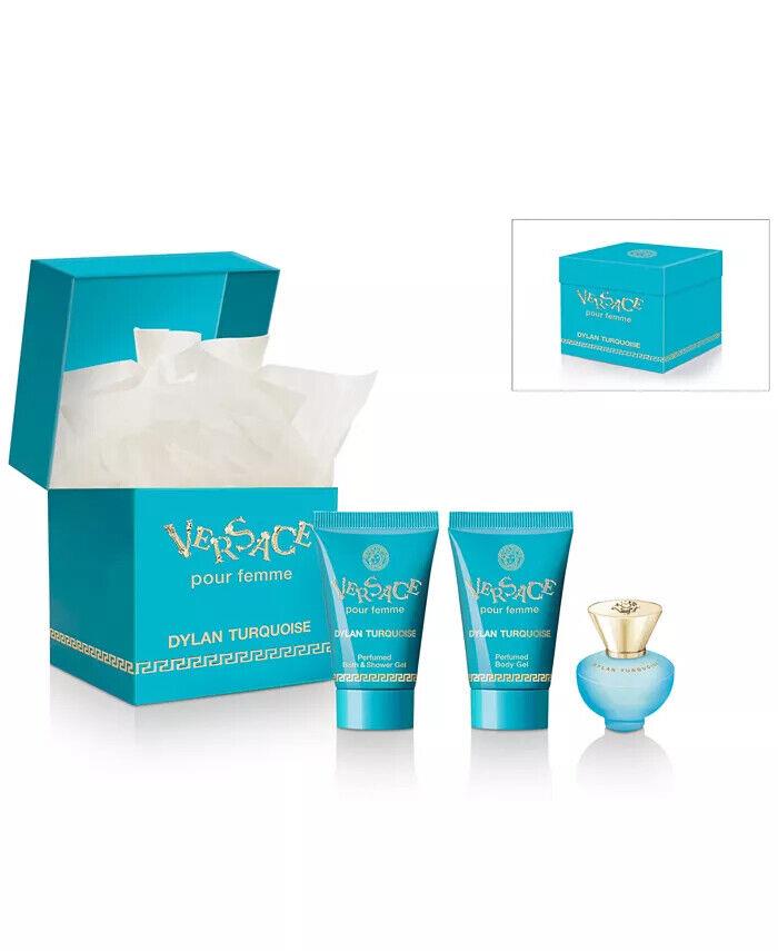 ורסצ'ה דילן בלו טורקיז סט מיניאטורות 5 מ"ל אדט+25 מ"ל קרם גוף+25 מ"ל ג'ל רחצה לאישה Versace Dylan Turquoise-pharm2u