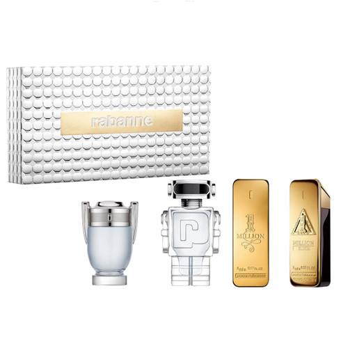 Paco Rabanne Mini Set פאקו רבאן מיניאטור סט 4 בשמים לגבר וואן מיליון א.ד.ט. 5 מ"ל + וואן מיליון אליקסייר פרפיום אינטנס 5 מ"ל + פנטום א.ד.ט 5 מ"ל + אינוויקטוס א.ד.ט 5 מ"ל