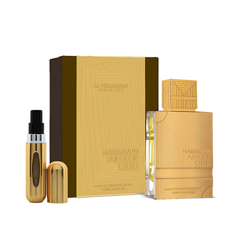Al Haramain - Amber Oud Gold Edition Extreme Pure Perfume Unisex 200ML + Portable Refillable Mini Spray 10ML - אמבר אוד גולד אדישן אקסטרים פיור פרפיום יוניסקס 200 מ"ל + בקבוק מילוי 10 מ"ל - אל הרמיין - pharm2u 