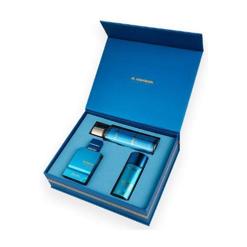 Al Haramain - Aqua Dubai 3PCS EDP Unisex 75ML + 30ML + BS 250ML - אקווה דובאי מארז 3 חלקים אדפ יוניסקס 75 מ"ל + בושם 30 מ"ל + ספריי גוף 250 מ"ל - אל הרמיין - pharm2u 