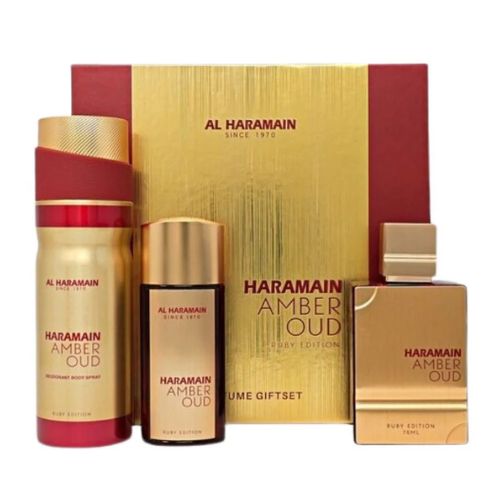 Al Haramain - Ruby Edition 3PCS EDP Unisex 75ML + 30ML + BS 250ML - רובי אדישן מארז 3 חלקים אדפ יוניסקס 75 מ"ל + בושם 30 מ"ל + ספריי גוף 250 מ"ל - אל הרמיין - pharm2u 
