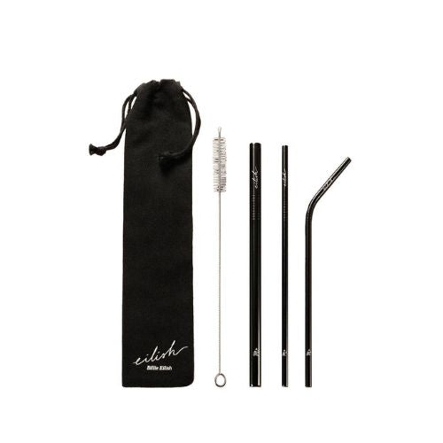 Billie Eilish - Straw 3PCS Smooth Straw + Straight Straw + Curved Straw + Cleaning Brush - מארז קשיות רב פעמי ומברשת ניקוי - בילי אייליש - pharm2u 
